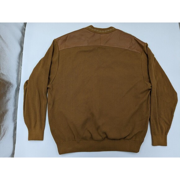 Maxini Collezione Mens Sweater Patchwork Leather Brown Tan Men's Size XXL 1980s - Picture 2 of 15